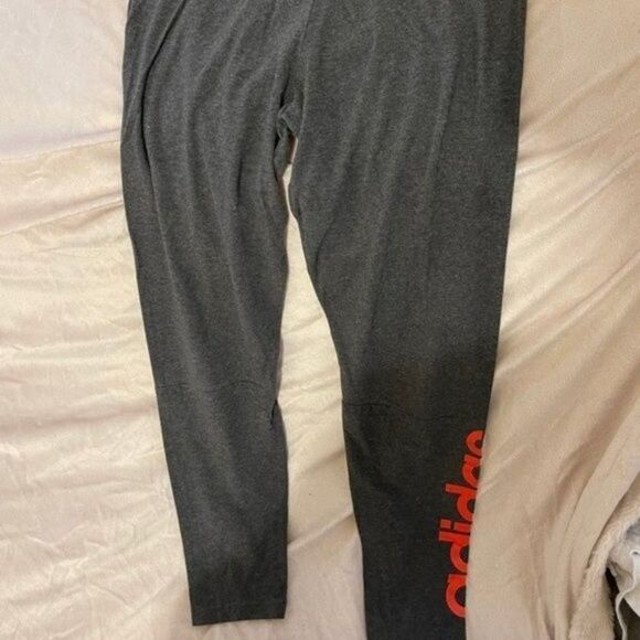 Adidas Essentials Linear Grey  Leggings with Red Logo - Picture 4 of 6